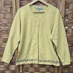 Simons Yellow Cardigan Sweater with Embroidered Hem